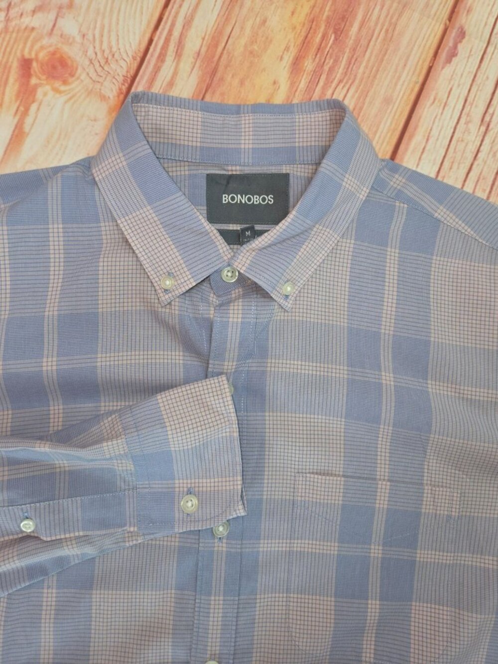 Bonobos Mens Blue & Pink Plaid Button-Down Shirt Medium